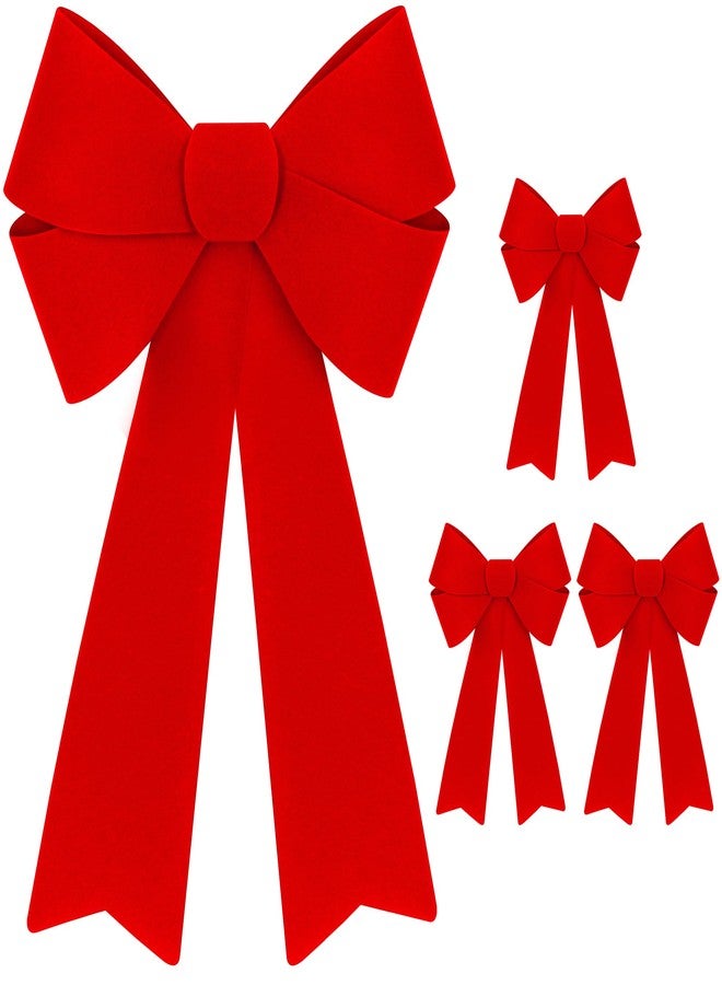 Heartome 4 PCS Christmas Tree Decorations, 12 ×18 Inches Large Red Velvet Bows for Christmas Tree, Plastic Christmas Bows, Outdoor Xmas Bows for Xmas Home Wreath Fence Railing Stairs Fireplace Decor - Image 1